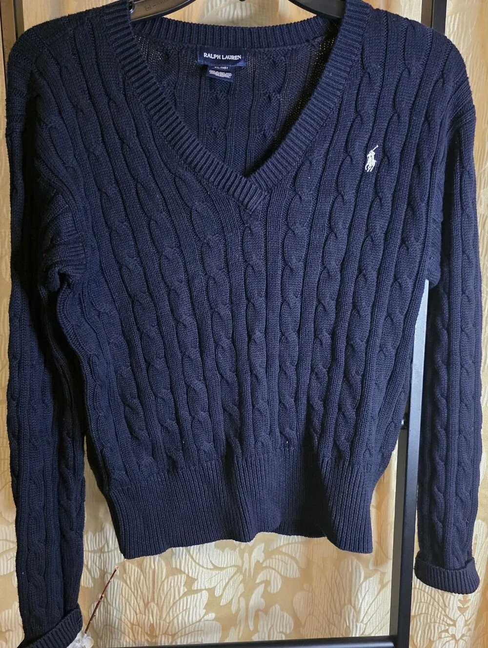 Ralph Lauren Knit Cable Sweater Sz  XL 16 Navy Blue